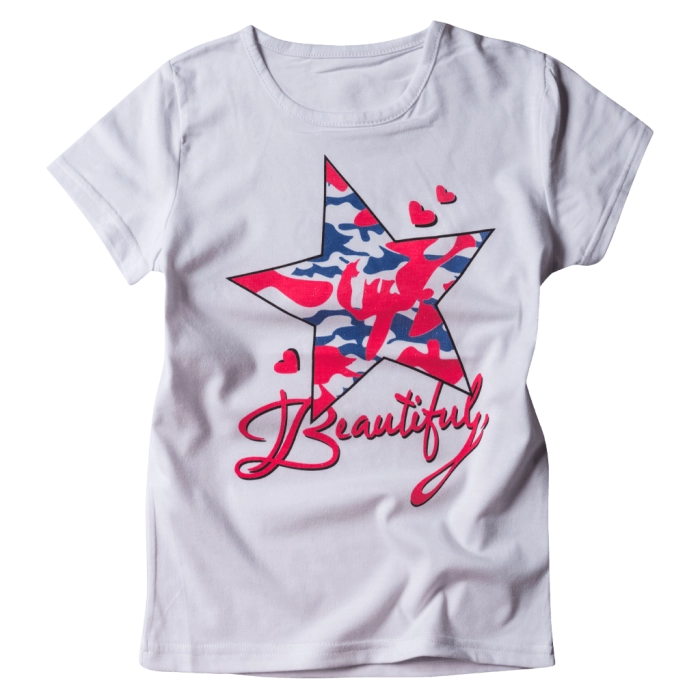 Παιδική μπλούζα για κορίτσια Beautifil Star Ασπρο Κοραλλί καθημερινό κοριτσίστικο online