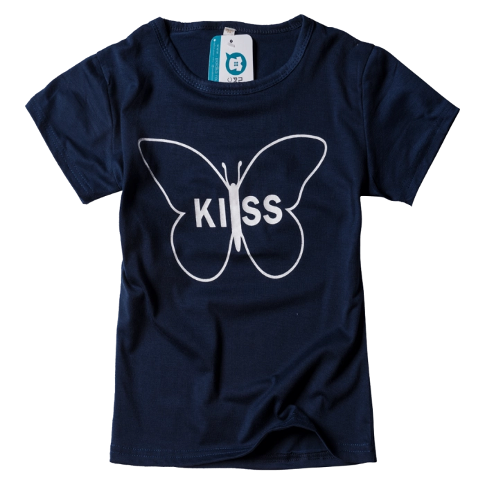 Παιδική Μπλούζα Butterfly Kiss Μπλε κοριτσίστικη καθημερινή κοντομάνικο online 