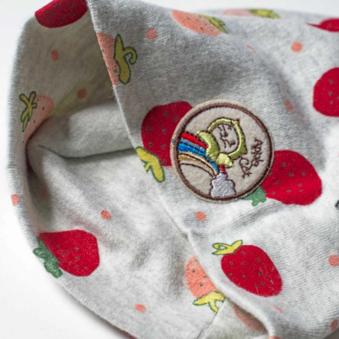 Βρεφικό σκουφάκι βαμβακερό για κορίτσια Strawberry γκρι άνετο καθημερινό μοντέρνο για νεογέννητα