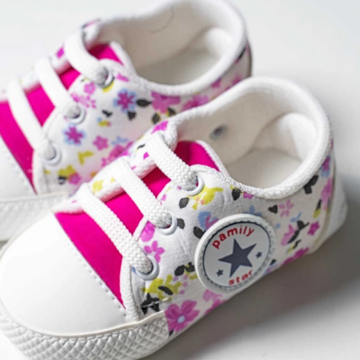 Βρεφικά παπούτσια αγκαλιάς για κορίτσια Star Floral φούξια κοριτσίστικο με λουλούδια άνετο για βόλτα δώρο νεογέννητα τύπου converse all star 3