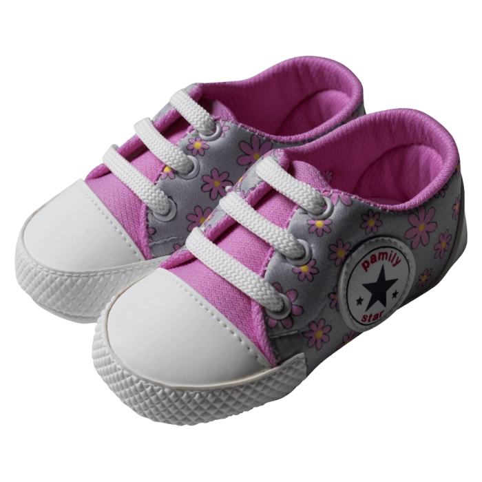 Βρεφικά παπούτσια αγκαλιάς για κορίτσια Flower Star ροζ κοριτσίστικο με λουλούδια άνετο για βόλτα δώρο νεογέννητα τύπου converse all star 