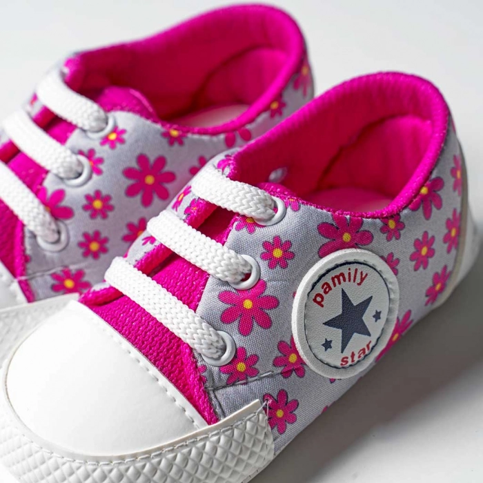 Βρεφικά παπούτσια αγκαλιάς για κορίτσια Flower Star φούξια κοριτσίστικο με λουλούδια άνετο για βόλτα δώρο νεογέννητα τύπου converse all star
