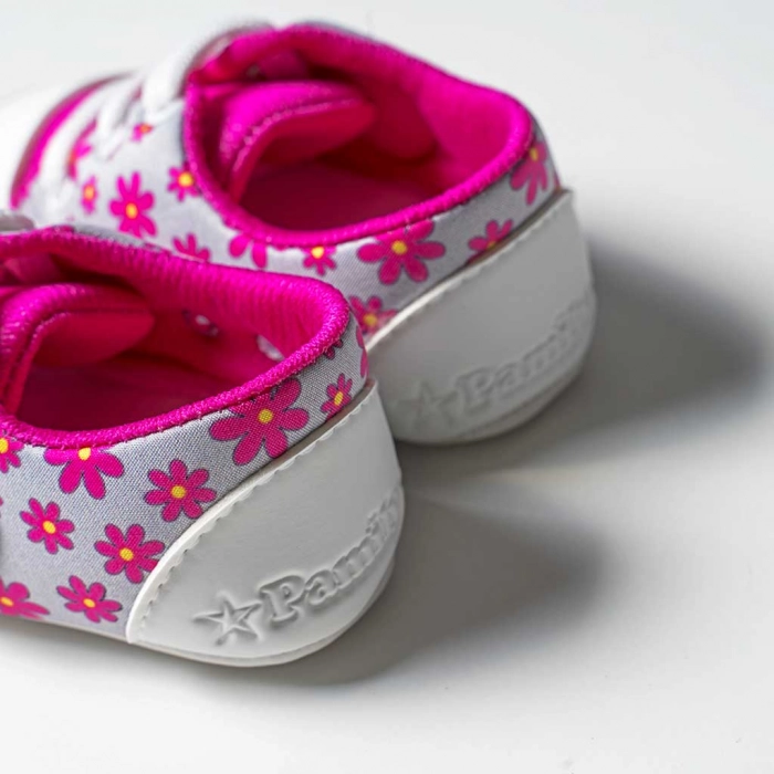 Βρεφικά παπούτσια αγκαλιάς για κορίτσια Flower Star φούξια κοριτσίστικο με λουλούδια άνετο για βόλτα δώρο νεογέννητα τύπου converse all star φτέρνα