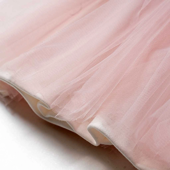 Βρεφικό φόρεμα για κορίτσια Modena ροζ πούδρας κοριτσίστικο επίσημο για γάμο βάφτιση με τούλι με παγιέτες 2