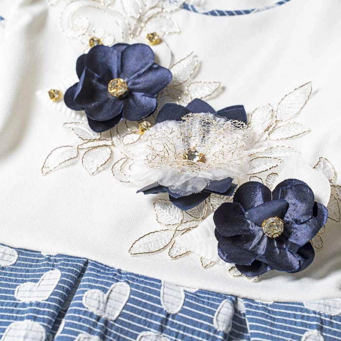 Παιδικό φόρεμα για κορίτσια Benevento μπλε κοριτσίστικο επίσημο για γάμο βάφτιση με στρας με λουλούδια γιορτή εκδήλωση