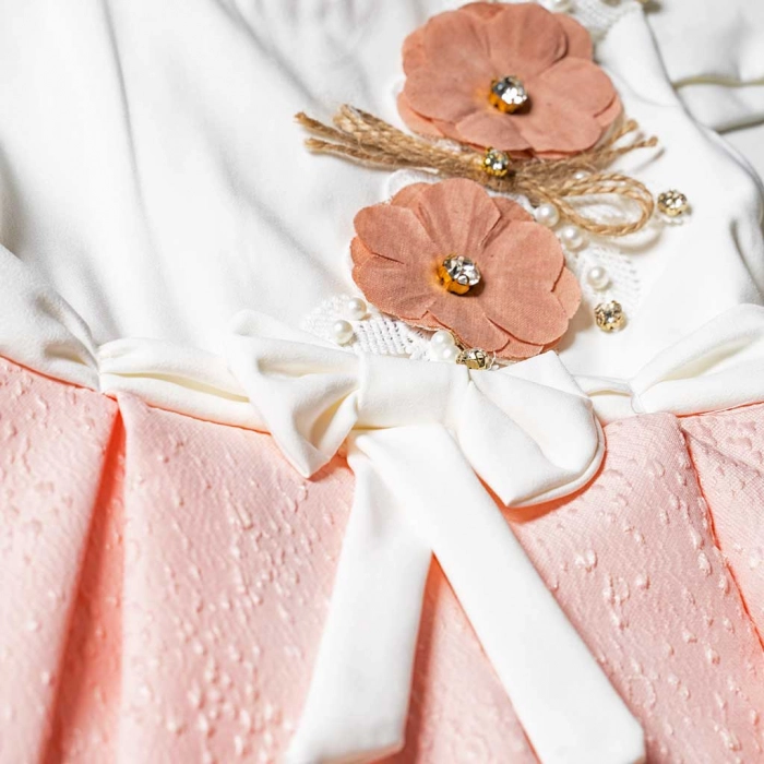 Παιδικό φόρεμα για κορίτσια Amalfi σομόν κοριτσίστικο επίσημο για γάμο βάφτιση με στρας με λουλούδια αμπιγέ ρομαντικο δ
