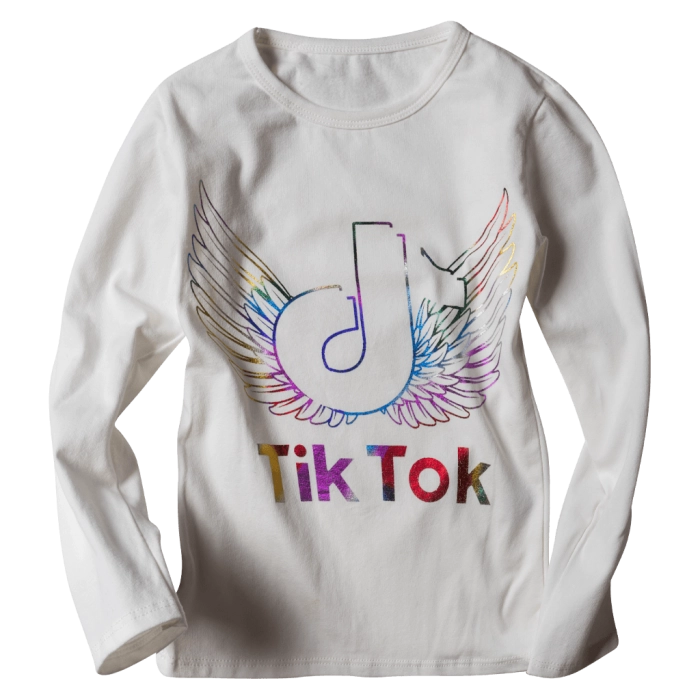 Παιδικλη μπλούζα για κορίτσια Tik Tok άσπρο κοριτσίστικη με στάμοπα τικ τοκ καθημερινή επώνυμα μοντέρνο ελαστικό