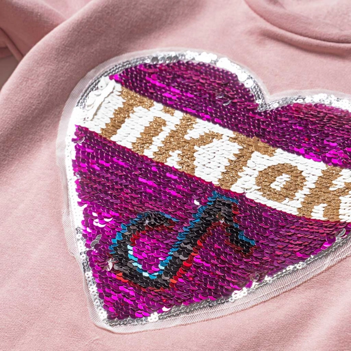 Παιδική μπλούζα Tik Tok για κορίτσια Heart ροζ κοριτσίστικη με παγιέτες επώνυμη με χνούδι ζεστή καθημερινά μοντέρνα 3
