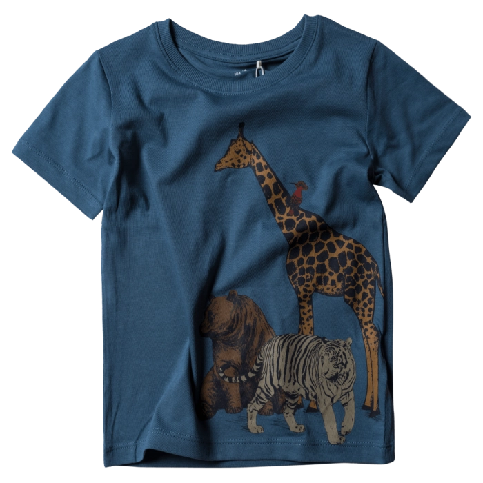 Παιδική μπλούζα Name it για αγόρια Animals πετρόλ αγορίστικη ελληνική επώνυμη με στάμπα για το σχολείο καθημερινή