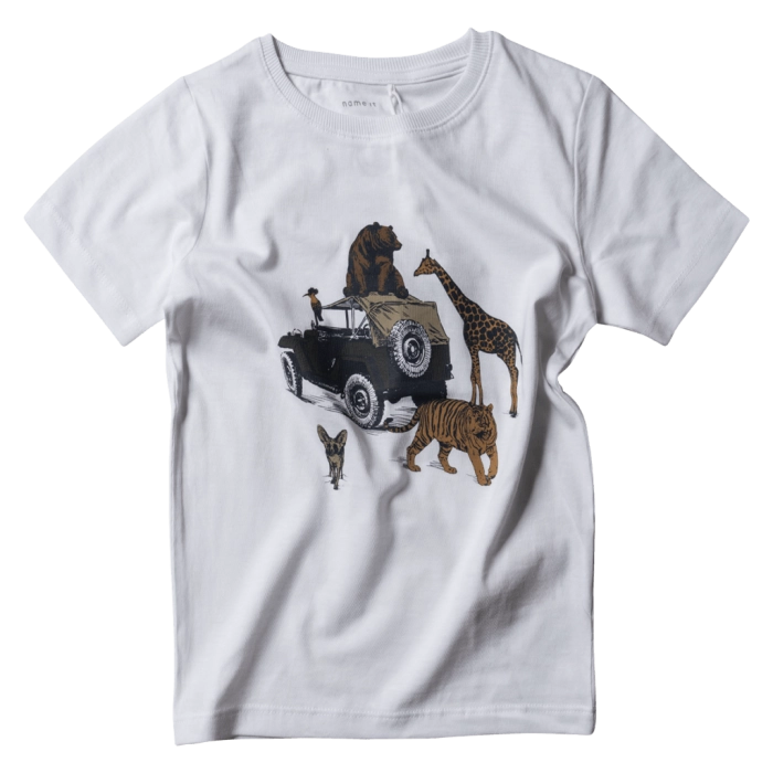 Παιδική μπλούζα Name it για αγόρια Animals άσπρο αγορίστικη ελληνική επώνυμη με στάμπα για το σχολείο καθημερινή