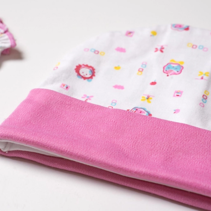 Βρεφικό σετ σκούφος γάντια κάλτσες σαλιάρα ροζ για κοριτσάκια μωράκια βαμβακερό οπικονομικό Online 4
