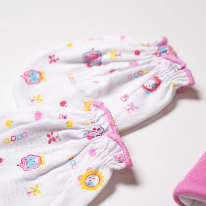 Βρεφικό σετ σκούφος γάντια κάλτσες σαλιάρα ροζ για κοριτσάκια μωράκια βαμβακερό οπικονομικό Online 1