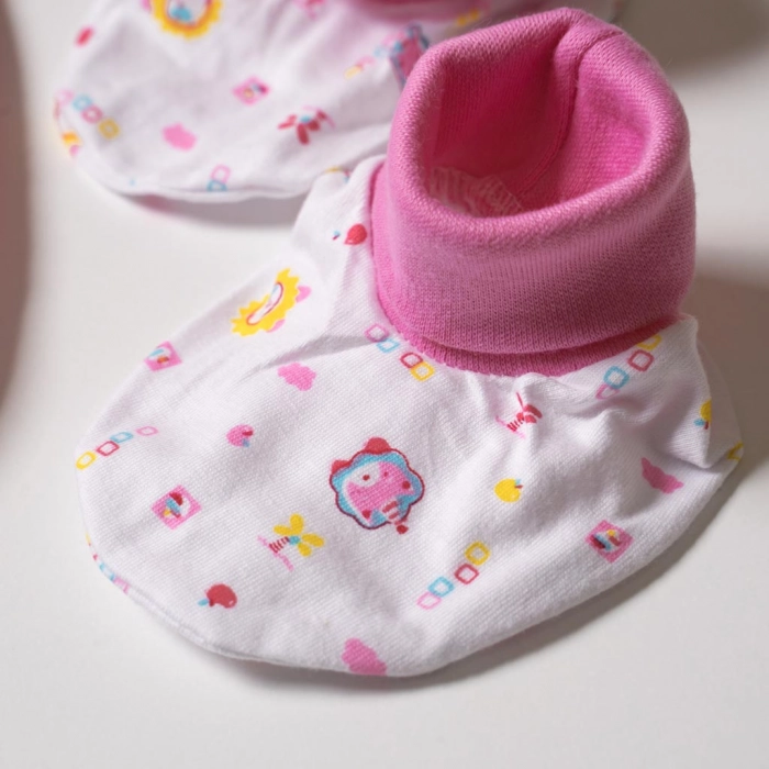 Βρεφικό σετ σκούφος γάντια κάλτσες σαλιάρα ροζ για κοριτσάκια μωράκια βαμβακερό οπικονομικό Online 2