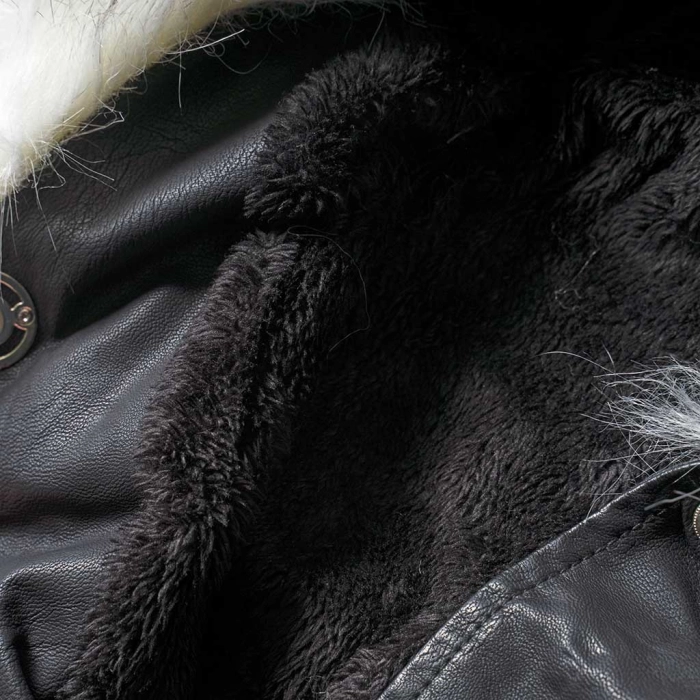 Παιδικό μπουφάν για κορίτσια Leather Florida μαύρο κοριτσίστικο με γούνα ζεστό για χειμώνα δερματίνη μακρύ 1 1