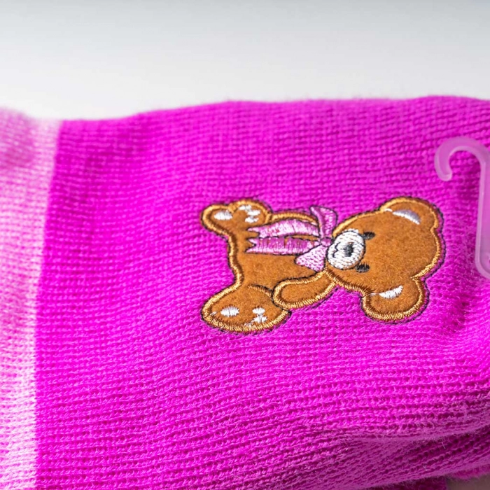 Σετ σκούφος κασκόλ γάντια Bear Φούξια κοριτσίστικο ζεστό φθηνό οικονομικό δωράκι 2