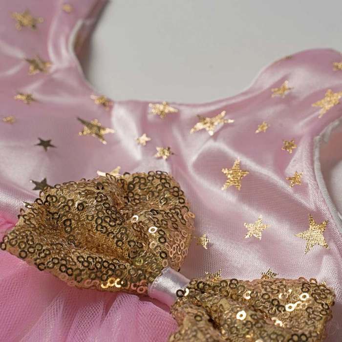 Βρεφικό σετ για νεογέννητα κορίτσια Golden Stars Ροζ Χρυσό κοριτσίστικο κορδέλα παπούτσια φόρεμα δώρο σε κουτί 4
