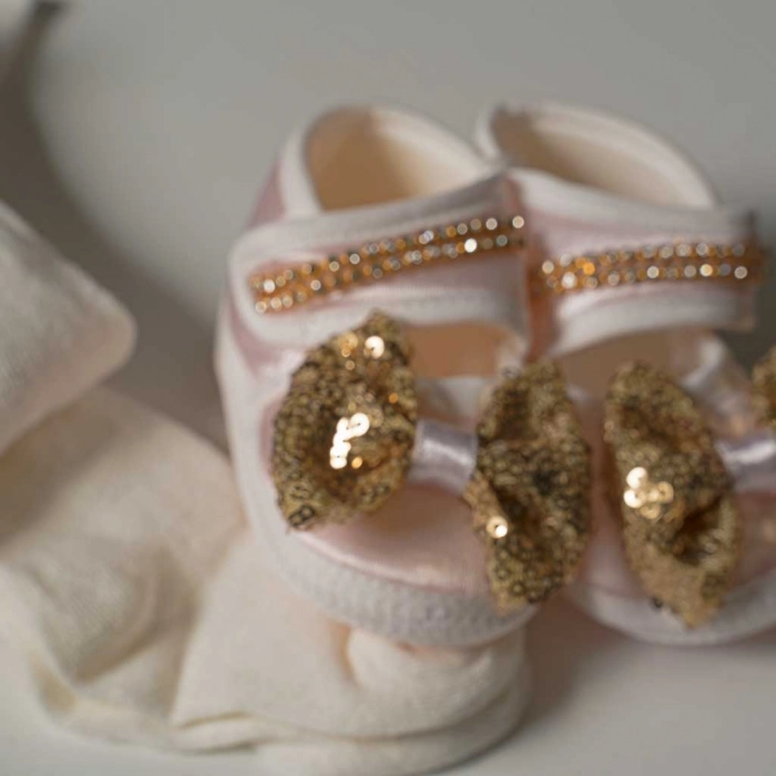 Βρεφικό σετ για νεογέννητα κορίτσια Golden Stars Ροζ Χρυσό κοριτσίστικο κορδέλα παπούτσια φόρεμα δώρο σε κουτί 7