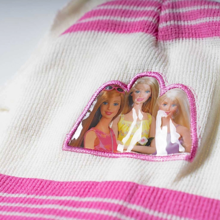 Σετ σκούφος κασκόλ γάντια Barbie Friends Άσπρο κοριτσίστικο ζεστό μοντέρνο ποιοτικό οικονομικό φθηνό 3