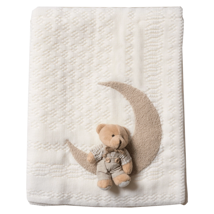 Βρεφική κουβέρτα για μωρά sleeping on the moon μπεζ χειροποίητες κουβέρτες ζεστές πλεκτές ιδιίτερες δώρο Online