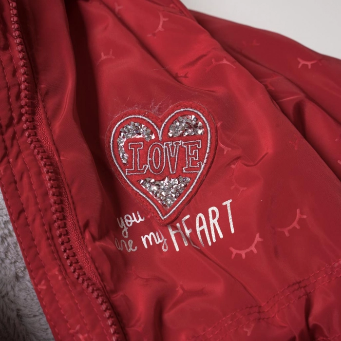Παιδικό μπουφάν Εβίτα για κορίτσια Heart κόκκινο επώνυμα μπουφάν για κοριτσάκια χειμερινά οικονομικά online ετών 1
