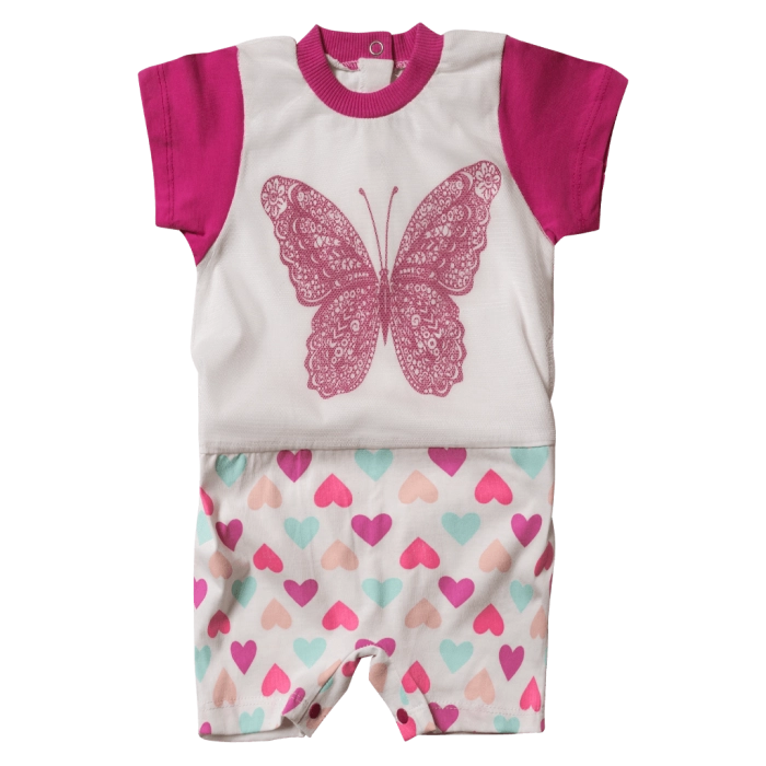 Βρεφικό φορμάκι για κορίτσια Butterfly φούξια μοντέρνα ζιπουνάκια καλοκαιρινά κοντομάνικα για μωράκια online