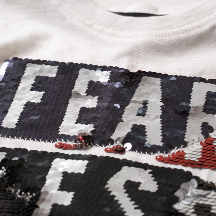 Παιδική μπλούζα New College για αγόρια FearLess άσπρο παγιέτες ελληνικά καλοκαιρινά μπλουζάκια αγορίστικα μακό ετών Online 1