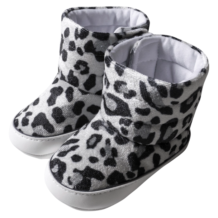 Βρεφικά παπούτσια για κορίτσια Λεοπάρ Γκρι κοριτσίστικα μποτάκια animal pritn μοντέρνα
