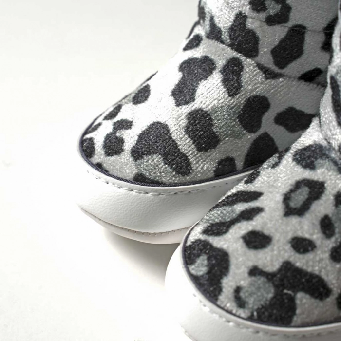 Βρεφικά παπούτσια για κορίτσια Λεοπάρ Γκρι κοριτσίστικα μποτάκια animal pritn μοντέρνα 2