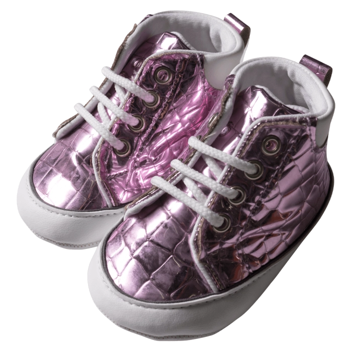 Βρεφικά παπούτσια για κορίτσια Metalic Ροζ κοριτσίστικα μποτάκια με κορδόνια γυαλιστερά μοντέρνα