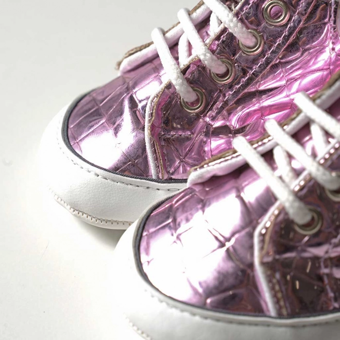 Βρεφικά παπούτσια για κορίτσια Metalic Ροζ κοριτσίστικα μποτάκια με κορδόνια γυαλιστερά μοντέρνα 2