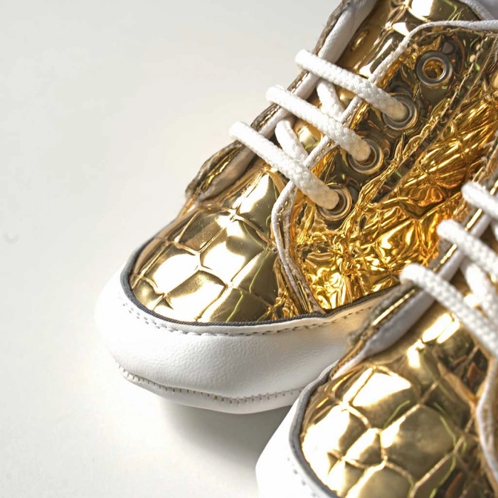 Βρεφικά παπούτσια για κορίτσια Metalic Χρυσό κοριτσίστικα μποτάκια με κορδόνια γυαλιστερά μοντέρνα 2