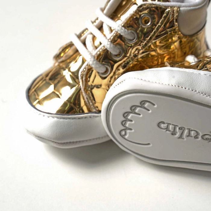 Βρεφικά παπούτσια για κορίτσια Metalic Χρυσό κοριτσίστικα μποτάκια με κορδόνια γυαλιστερά μοντέρνα 1
