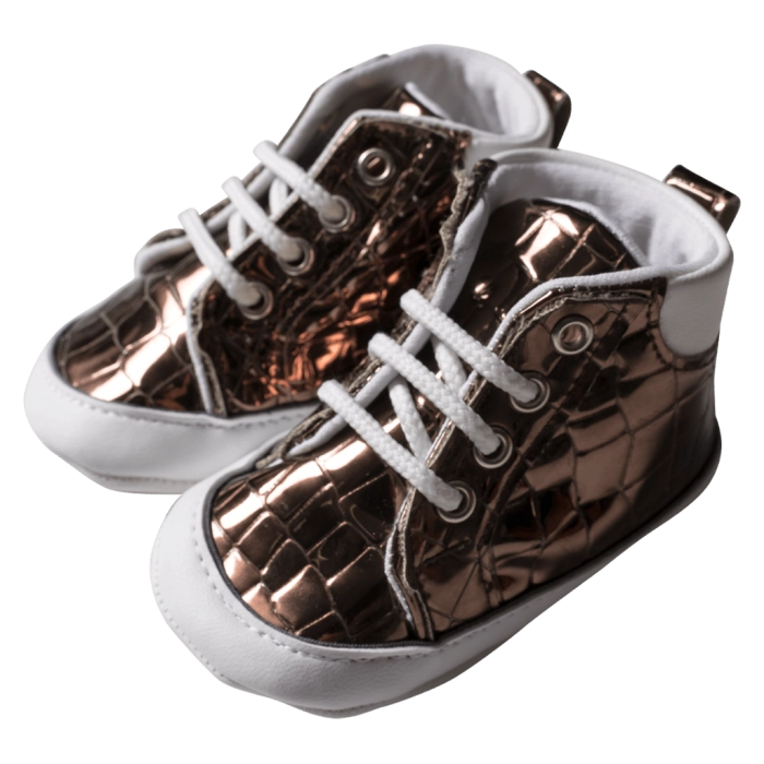 Βρεφικά παπούτσια για κορίτσια Metalic Μπρονζέ κοριτσίστικα μποτάκια με κορδόνια γυαλιστερά μοντέρνα