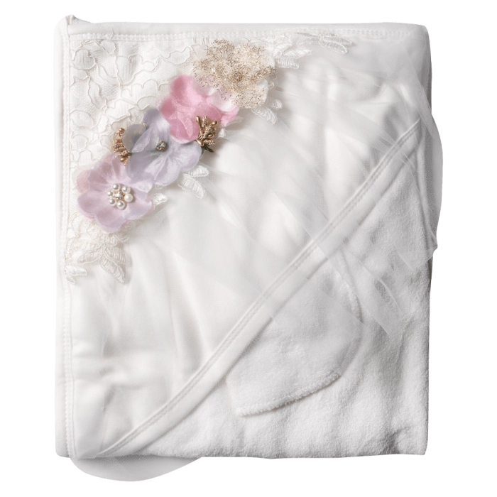 Μπουρνοζοπετσέτα για κορίτσια Pastel Flowers Άσπρο κοριτσίστκη ζεστή ποιοτική δώρο