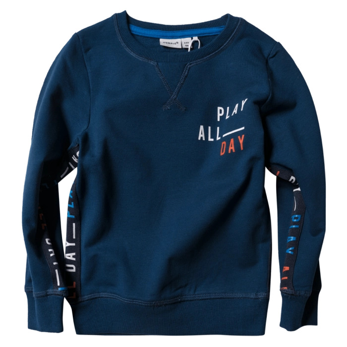 Παιδική μπλούζα Name it για αγόρια Play All Day Μπλε αγορίσιτκη επώνυμη φούτερ ζεστή μοντέρνα