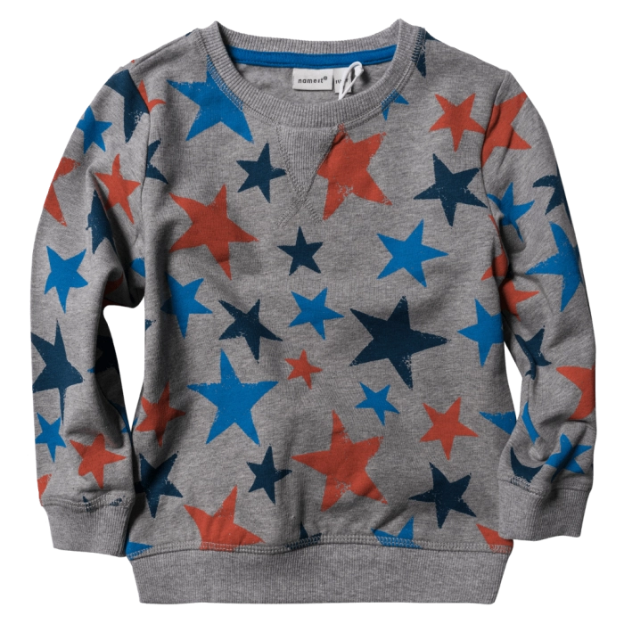 Παιδική μπλούζα Name it για αγόρια Stars Γκρι αγορίσιτκη επώνυμη φούτερ ζεστή μοντέρνα