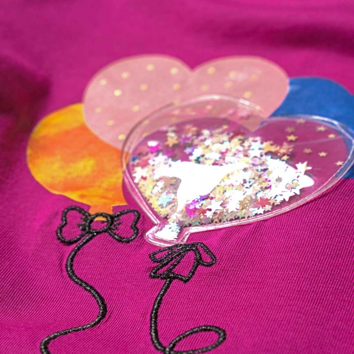 Παιδική μπλούζα Name it για κορίτσια Heart Balloons Φούξια κοριτσίστικη μακό εποχιακή με 3D στάμπα μοντέρνα επώνυμη 3