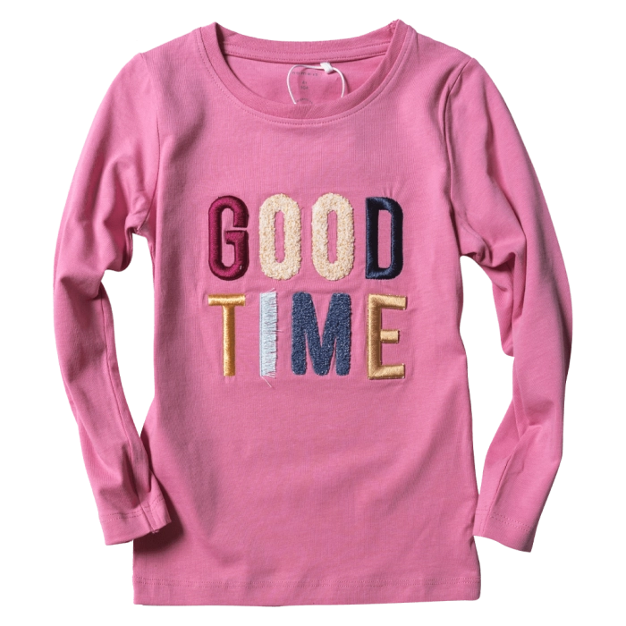 Παιδικά μπλούζα Name it για κορίτσια Good Time Ροζ κοριτσίστικη με ανάγλυφο σχέδιο εντυπωσιακή άνετη