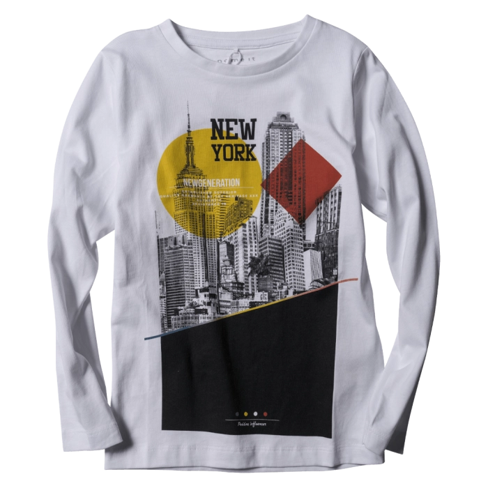 Παιδική μπλούζα Name it για αγόρια New York Άσπρο αγορίσιτκη επώνυμη εποχιακή με στάμπα