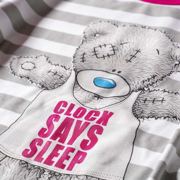 Παιδική πιτζάμα για κορίτσια Clock says Sleep Φούξια κοριτσίστικη ποιοτική ελληνική μοντέρνα 3
