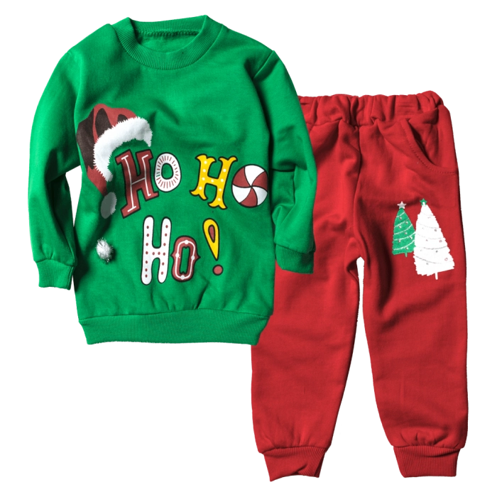 Παιδικό χριστουγεννιάτικο σετ HoHoHo Πράσινο αγορίστικο και κοριτσίστικο οικονομικό ποιοτικό μοντέρνο ζεστό