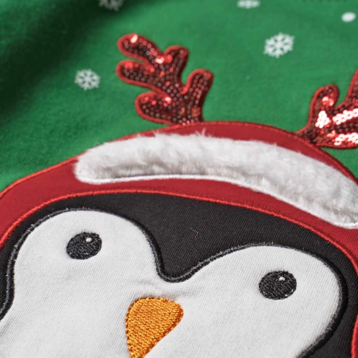 Βρεφικό χριστουγεννιάτικο σετ Penguin Πράσινο αγορίστικο και κοριτσίστικο οικονομικό ποιοτικό μοντέρνο ζεστό 3