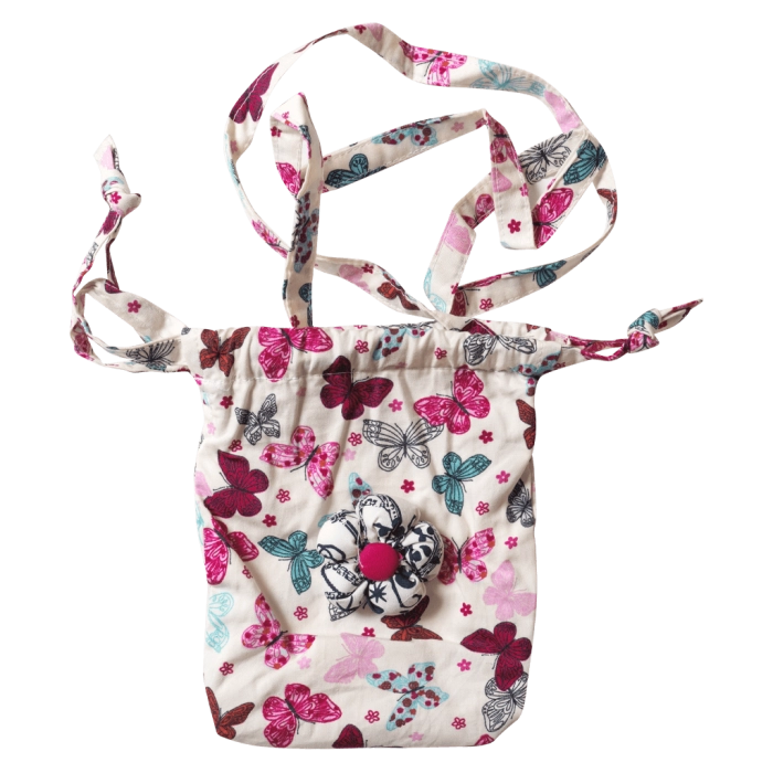 Παιδική χειροποίητη βαμβακεή τσάντα για κορίτσια Butterfly Φούξια 1