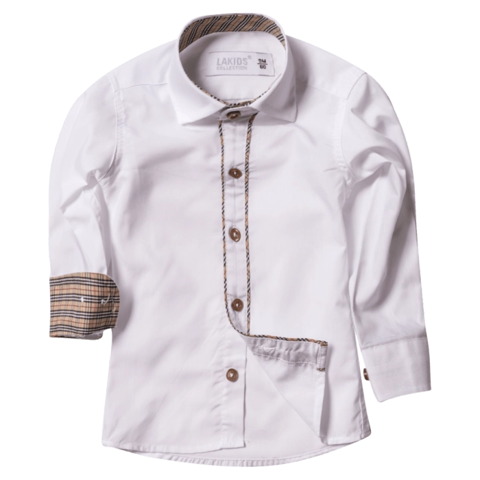 Παιδικό πουκάμισο για αγόρια Tommy άσπρο μπεζ αγορίστικα πουκάμισα παιδικά ρούχα on line αμπιγιέ για γάμο ετών