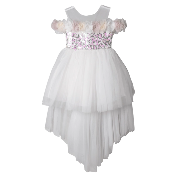 Παιδικό φόρεμα για κορίτσια Siena Λευκό κοριτσίστικο ποιοτικό εντυπωσιακό για γάμο βάφτιση