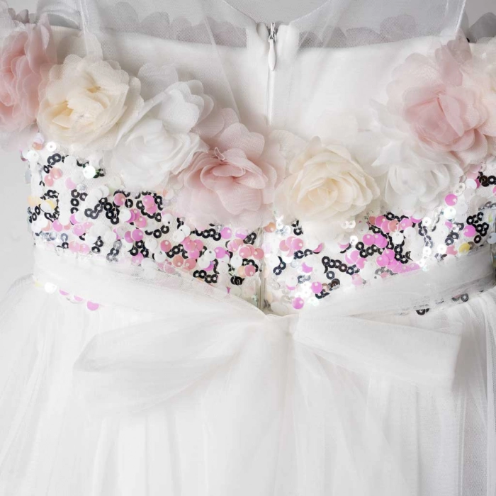 Παιδικό φόρεμα για κορίτσια Siena Λευκό κοριτσίστικο ποιοτικό εντυπωσιακό για γάμο βάφτιση φερμουάρ