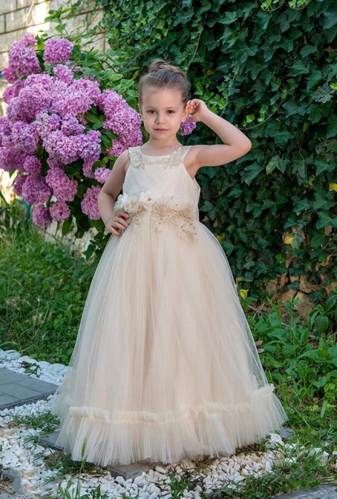 Παιδικό φόρεμα για κορίτσια Ercolano Εκρού κοριτσίστικο παρανυφάκι βάφτιση γάμος μοντέλο