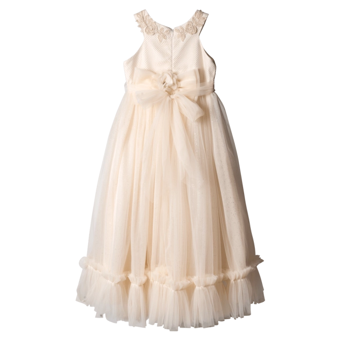 Παιδικό φόρεμα για κορίτσια Ercolano Εκρού κοριτσίστικο ποιοτικό εντυπωσιακό για γάμο βάφτιση πλάτη