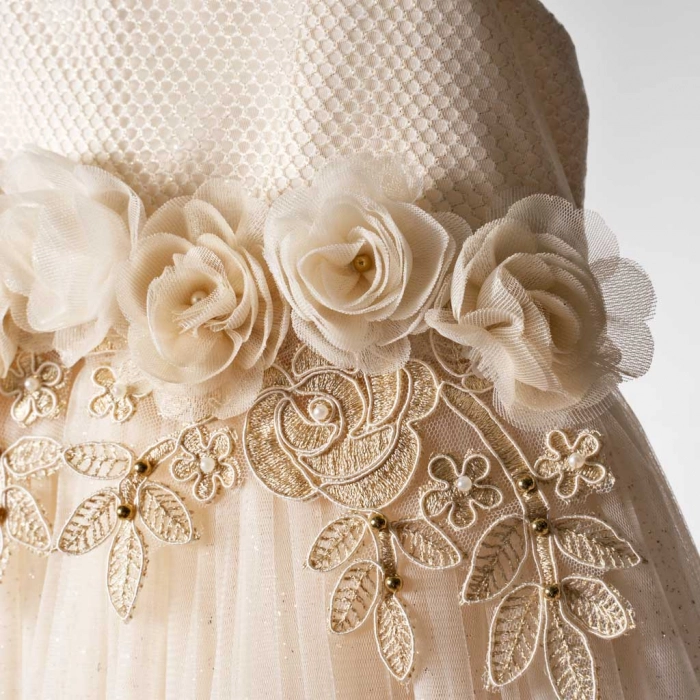 Παιδικό φόρεμα για κορίτσια Ercolano Εκρού κοριτσίστικο ποιοτικό εντυπωσιακό για γάμο βάφτιση λουλούδια