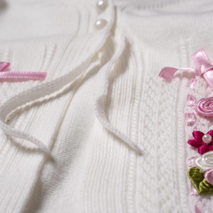 Παιδική ζακέτα για κορίτσια Flowers άσπρη κλασσική πλεκτή ζακέτα για κορίτσια ετών παιδικά ρούχα Online 4